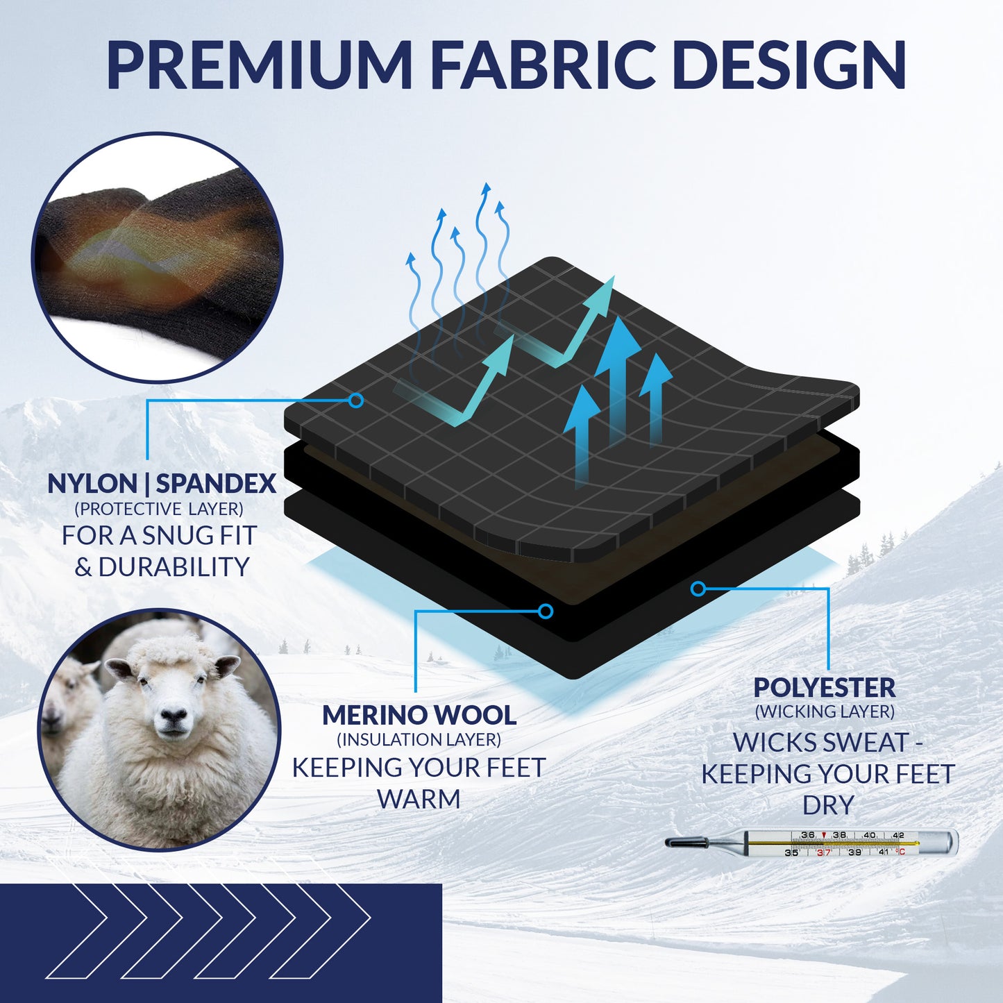 2-pair merino wool ski socks
