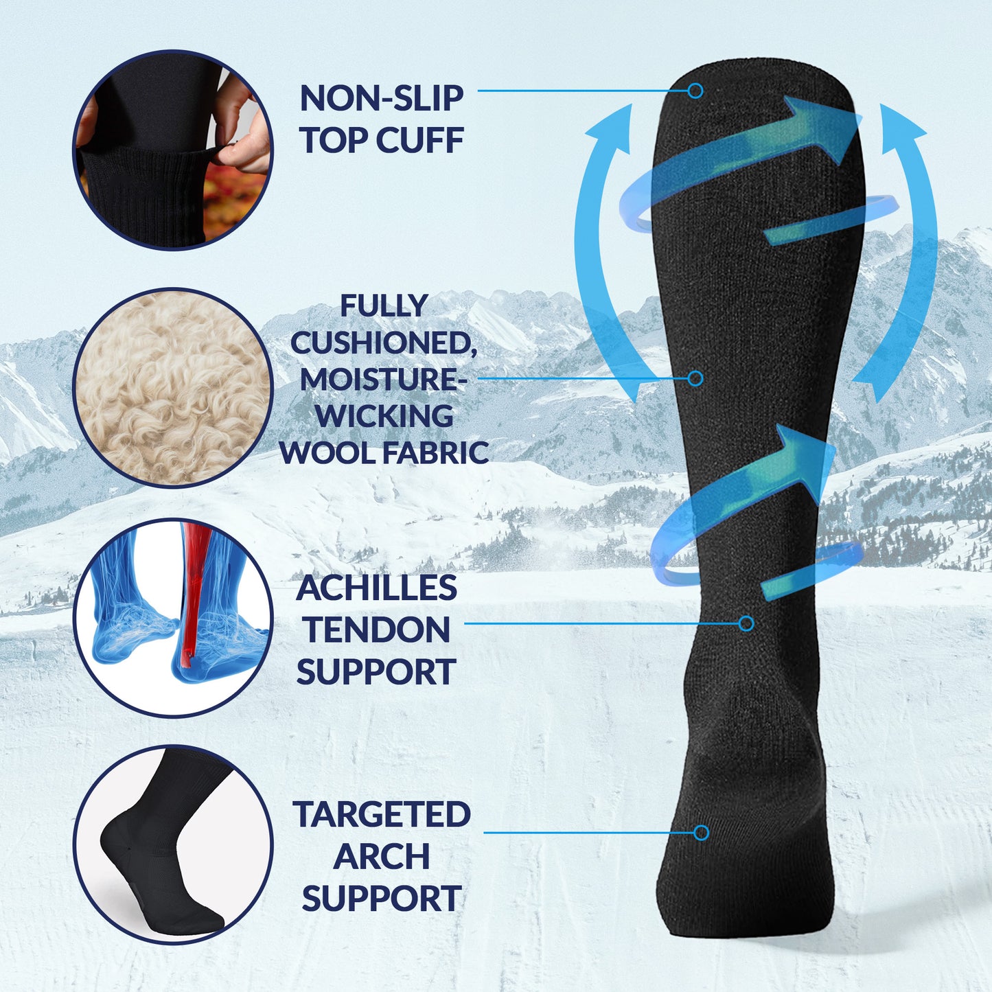 2-pair merino wool ski socks